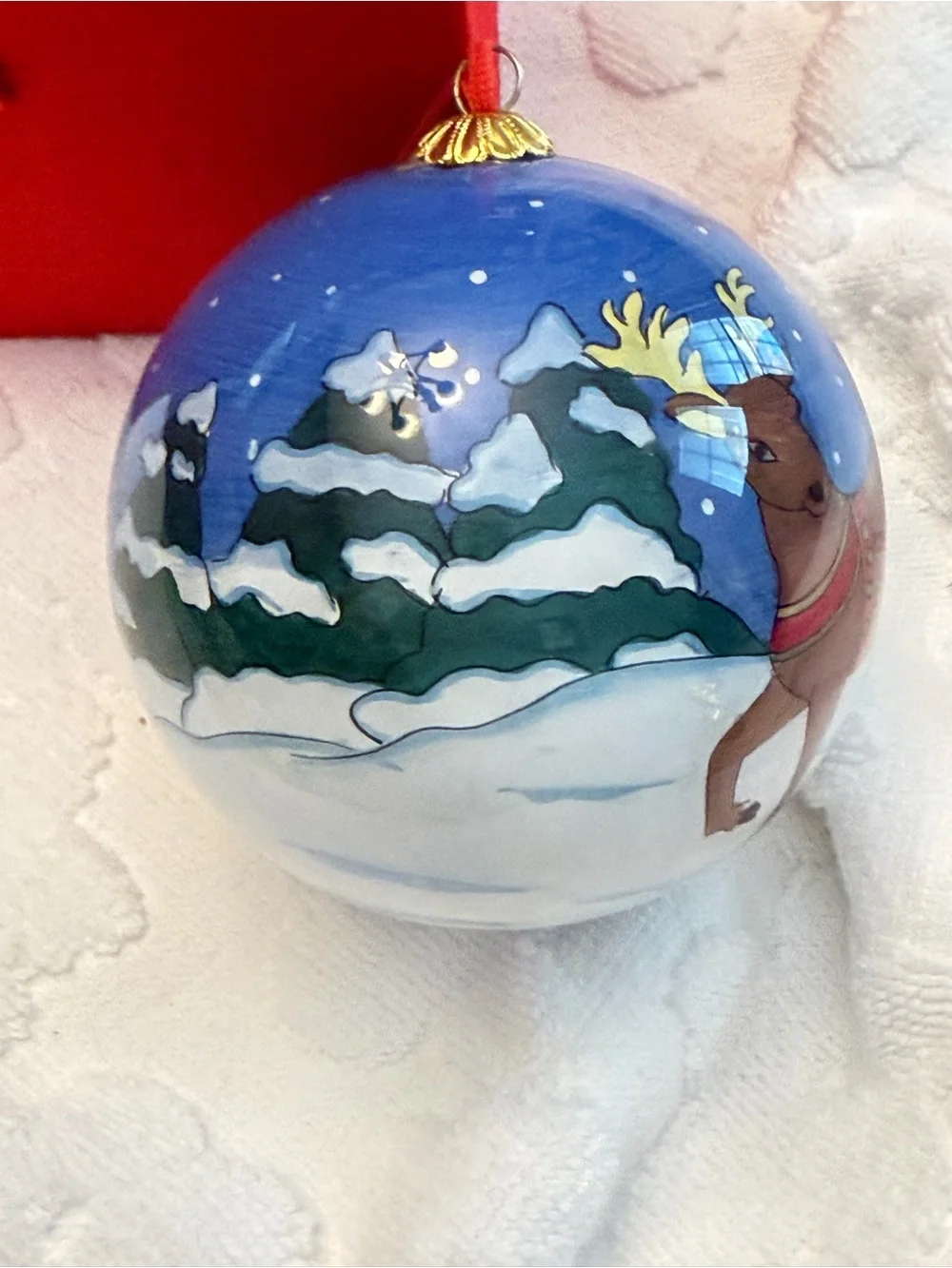 Li Bien Hand-Painted Santa Sleigh Blue Glass Holiday Ornament